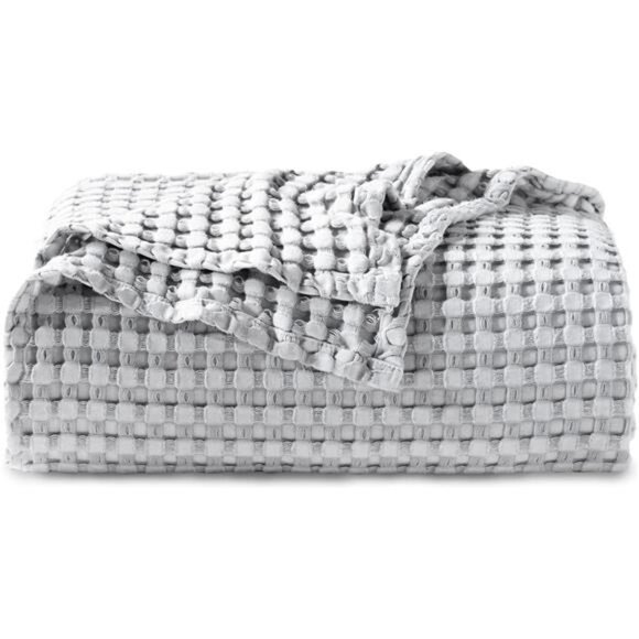 Cooling Cotton Waffle Queen Size Blanket - Lightweight Breathable Blanket - Picture 1 of 7